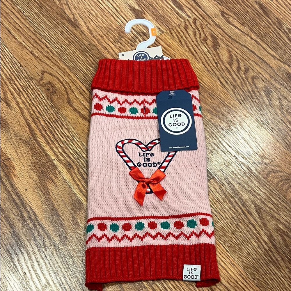 Life Is Good Pink and Red Heart Dog Sweater